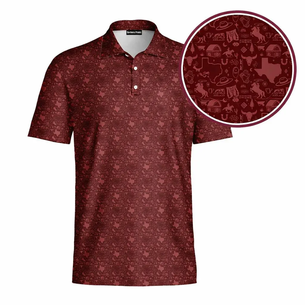Men's Maroon Red Western Performance Golf Polo Shirt Made in USA