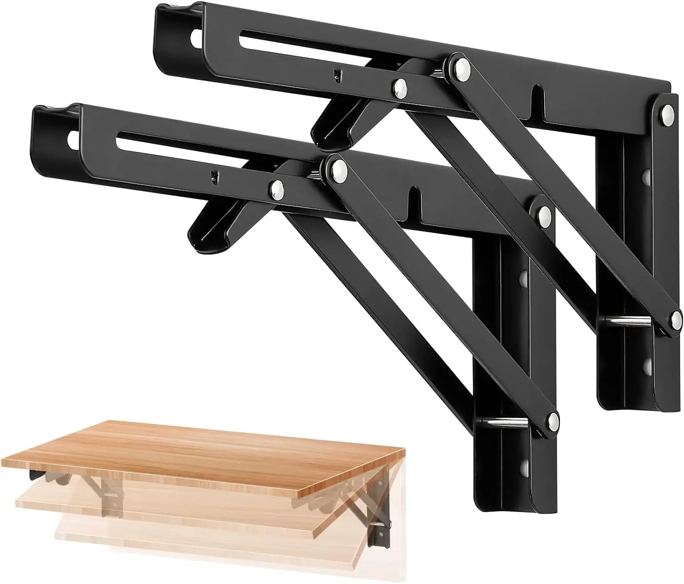 2-Pack 10-Inch Matte Black Metal Foldable Shelf Brackets - Wall Mount, Easy Folding Mechanism, Heavy-Duty Hardware, 0.59 kg, 10x0.98x0.91 Inches, for Desks, Custom Home Setup