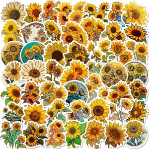 Cartoon Sunflower Series Sticker, 50pcs Waterproof Sticker, Decals for Wall Water Bottle Skateboard Helmet Car Bike Luggage Laptop, Sticker for Cars, Truck Decal, Car Decorations