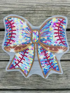 Baseball Themed Glam Bow - Direct Print Film Transfer for T-Shirts, Cotton, Polyester & Blends - High-Quality DTF Print