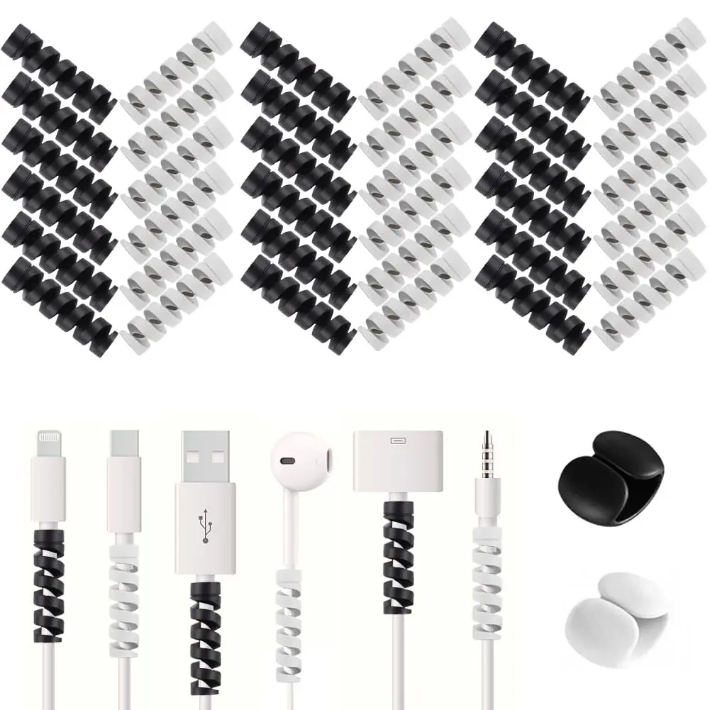 36-Count Synthetic Charger Protectors (2.5-4.0mm Diameter) with 2 Desk Clips, Kink-Proof Round Cable Protection for Phones, Laptops - Office Desk Organizer Accessory, Christmas Gifts
