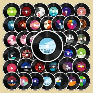 Vinyl Record Pattern Sticker, 50pcs/set Creative DIY Decorative Sticker, DIY Decals for Water Bottle, Laptop, Phone Case, Scrapbooking, Journal Making