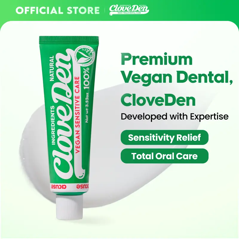 CloveDen Sensitive Teeth Toothpaste - Fast Sensitivity Relief with Potassium Nitrate & Hydroxyapatite, Enamel Repair & Remineralizing, Anti-Cavity Fluoride, SLS-Free Vegan, Clove Mint, 3.52oz/100g