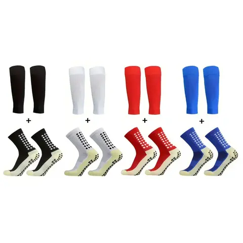 VENQAKU Adults' Multi-Sport Grip Socks with Shin Guard Sleeves Set - Anti-Slip, Cushioned, Calf Support, Dry-Heat Mesh, Improved Stability, Keeps Feet Dry, Breathable Soccer Accessories for Soccer, Basketball Training