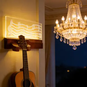 Multi-Purpose LED Guitar Stand with Shelf - Acoustic Guitars Storage Display for Music Players