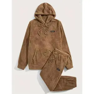 2-Piece Fluffy Men's Outfit Set: Casual Hooded Sweatshirt & Sweatpants Joggers for Winter Fall - Long Sleeve Pullover Clothes Fabricwomen's clothing