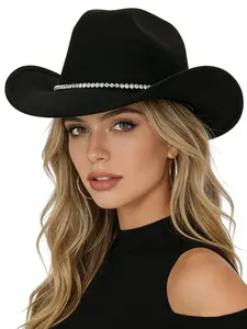 Shiny Punk Western Style Cowboy Hat, Elegant Plain Faux Rhinestone Wide Brim Sun Hat Sunny Days, Unisex Wedding Cowboy Hat, Fashionable Minimalist Accessory