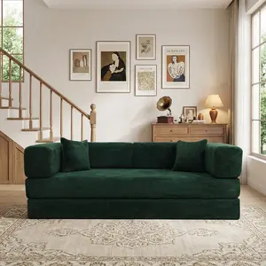 79" Convertible Sleeper Sofa Bed - Corduroy Vintage Suede, Folding Compressible Mattress, Modular Fixed-Shape Frame, Adjustable Arms, Modern Cloud Loveseat Couch for Living Room Apartment Indoor Furniture
