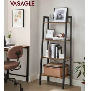 【Deals For You】VASAGLE Ladder Shelf, 4-Tier Bookshelf, Storage Rack, Bookcase with Steel Frame, for Living Room, Home Office, Kitchen, Bedroom, Industrial Style