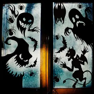 Halloween Window Cling Sticker,Giant Spooky Monster Silhouette Window Decal for Halloween Party Decoration,4 Sheet Decorative Set