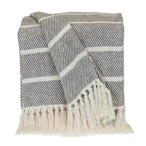 360 Stand Gray Neutral Colors 50x60 in. Parkland Transitional Stripe Cotton Fiber Woven Rectangle Throw Blanket - Soft Texture, Lightweight Throw Blanket, Soft Cozy Blanket