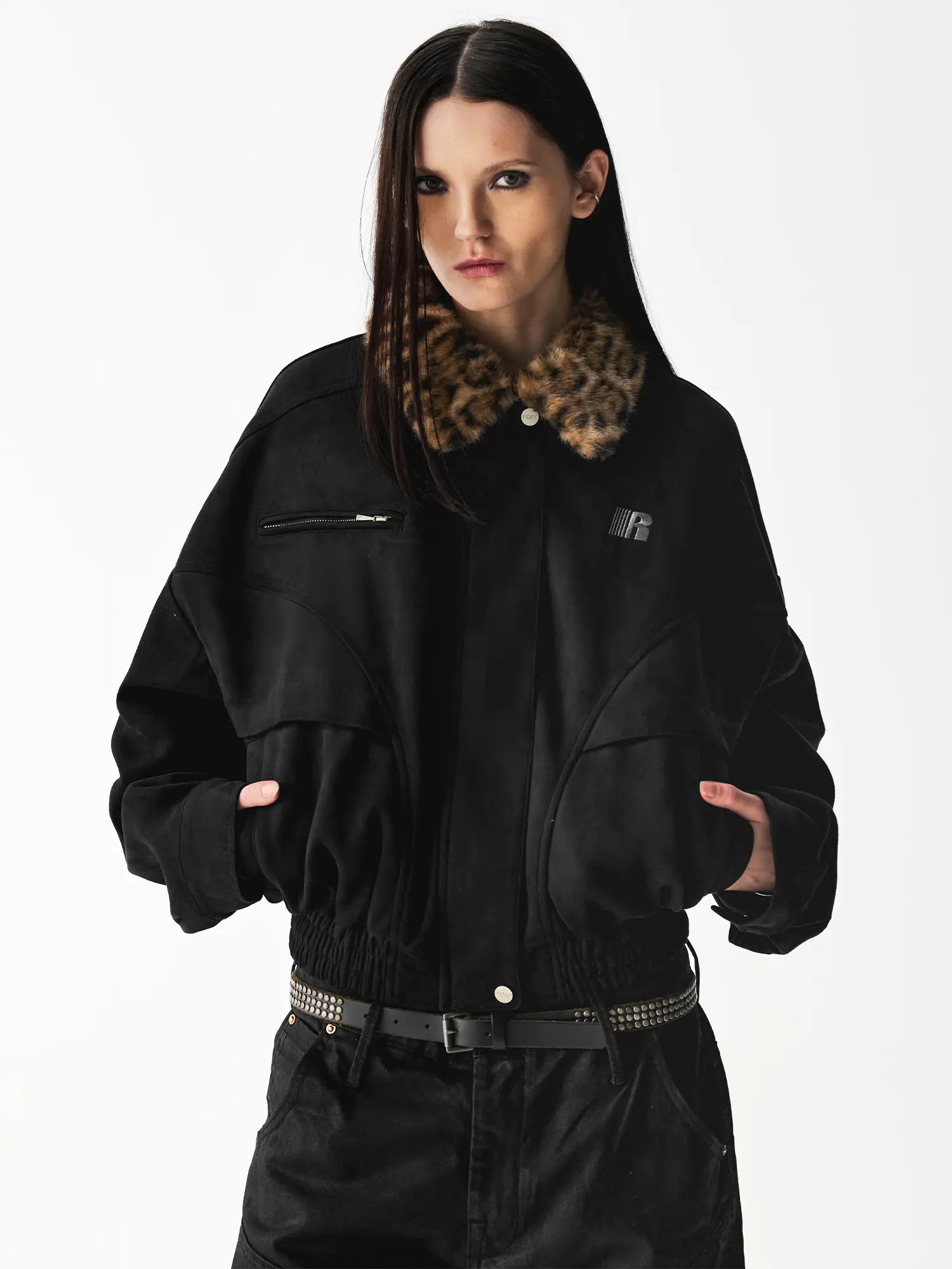 FDR Barn Jacket with Detachable Leopard Fur Collar for Men & Women | Heavyweight Zip Up Faux Suede Bomber Jacket Loose Fit Casual Minimalist Outerwear Oversized Brown Top