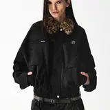 FDR Barn Jacket with Detachable Leopard Fur Collar for Men & Women | Heavyweight Zip Up Faux Suede Bomber Jacket Loose Fit Casual Minimalist Outerwear Oversized Brown Top