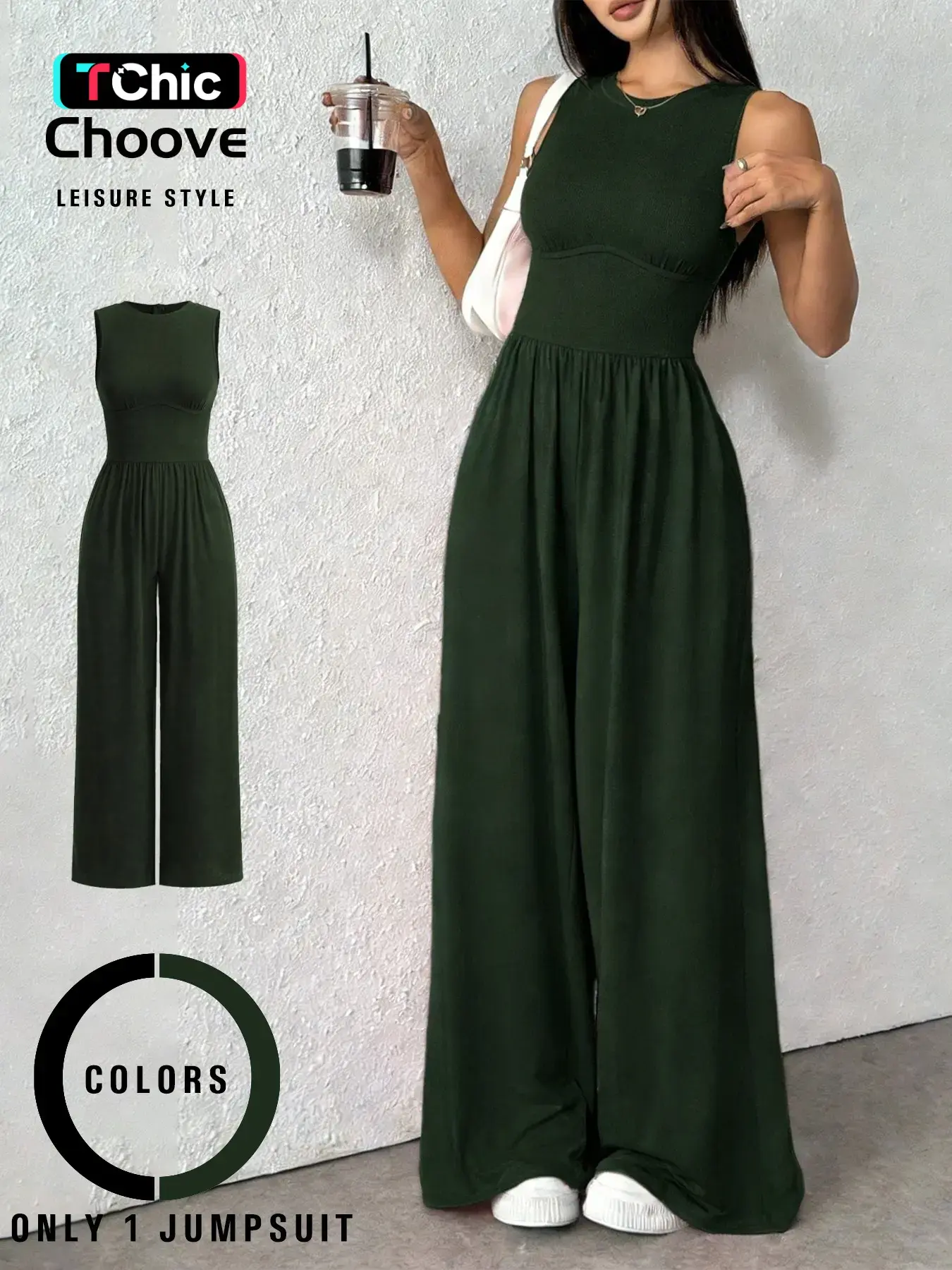 Women's Sleeveless Solid Jumpsuit Romper with Elastic Stretchy Fabric, Loose Fit Pants, Inner Layer Top Option, Daily Streetwear Item