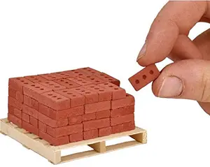 1/12 Scale Mini Cement Red Bricks with Pallet (100 Pack) – Real Cement Dollhouse Bricks for Diorama, Model Train Layout, Mini Construction Projects, Mini Masonry Building Supplies – Handmade Small Batch USA