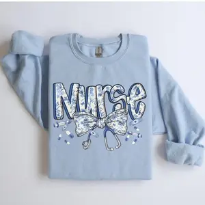 [Sale off up to 50%] Coquette Bow Nurse Sweatshirt, Cute Nurse, Retro Nurse Shirt, Gift, RN Shirt, Blue Chinoserie Crewneck, Toile De Jouy Nurse Tee, streetwear graphic tee