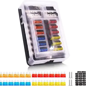 12 Way 12V Fuse Box 12Volt Blade Fuse Block, 12 Circuit W/Negative Bus Waterproof Fuse Box with LED Indicator for 12V/24V Automotive Golf Cart Truck Car Boat Marine RV Van Vehicle