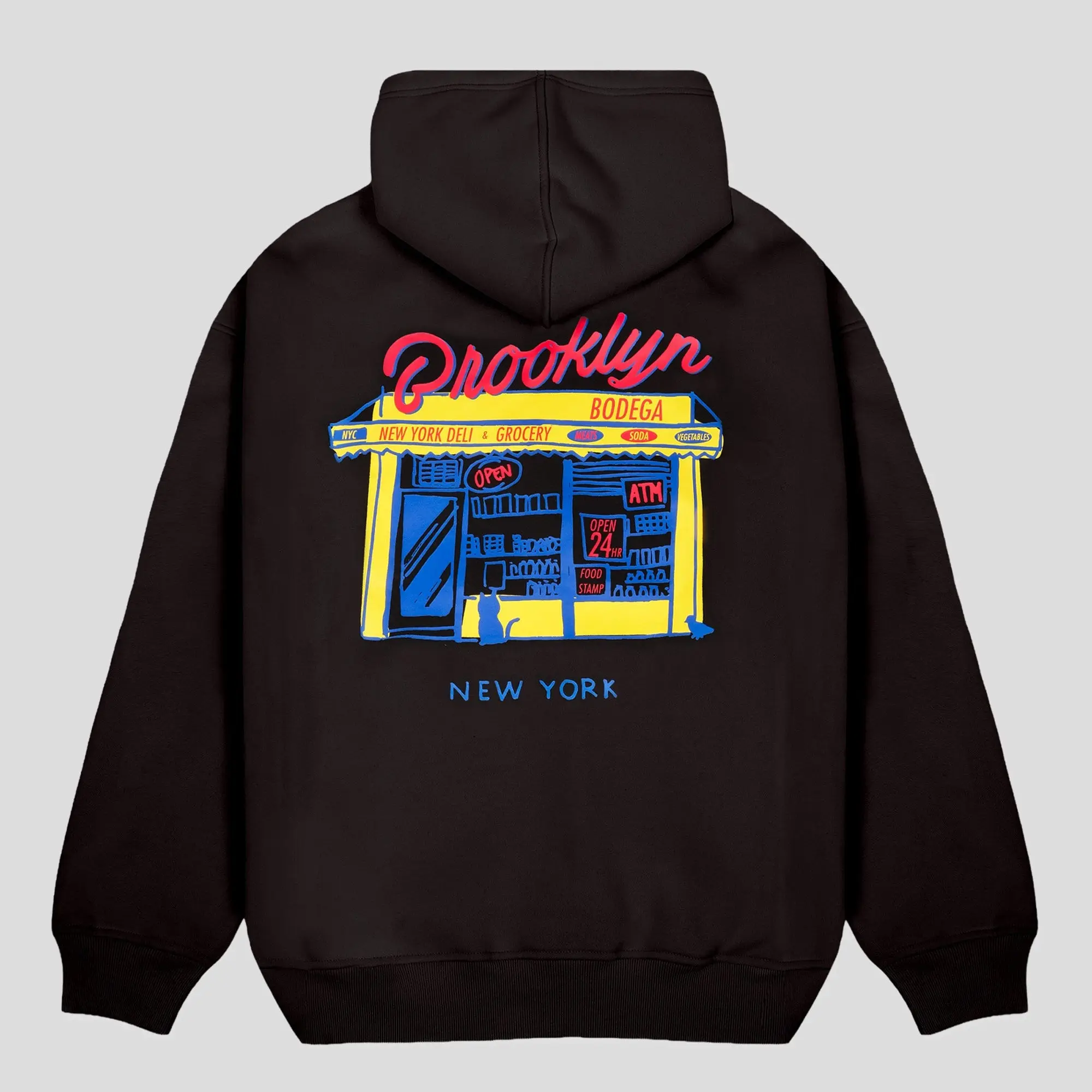 Brooklyn Cloth Heavy Weight Brooklyn Bodega Hoodie, Limited Edition Soft CVC Fleece Hoodie with Relaxed Fit and Bold Graphic, Light Yellow, Black, Small to Large