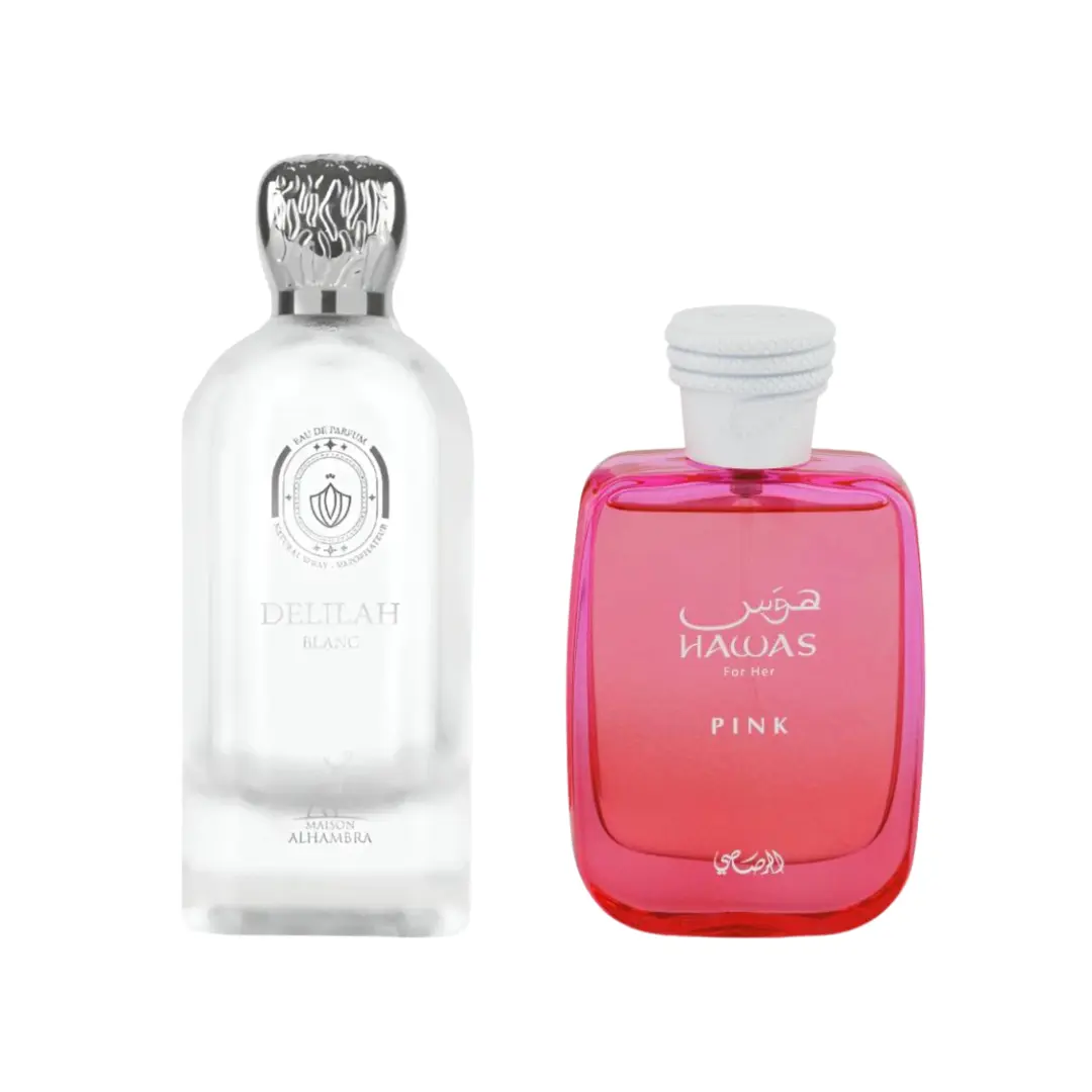 Rasasi Boxed Women's Fragrance Set - Hawas Pink + Delilah Blanc Eau De Parfum Sprays, 100ML (3.4 OZ)