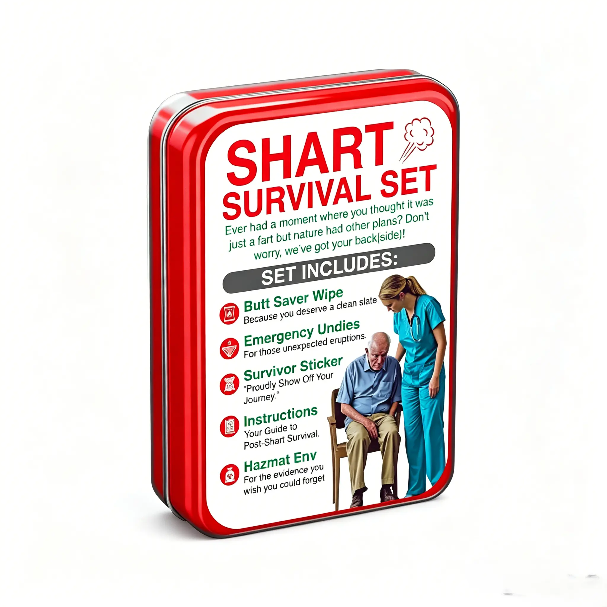 Shart Survival Set - Includes Butt Saver Wipe Emergency Undies Survivor Sticker Instructions & Hazmat Env for Post-Shart Survival