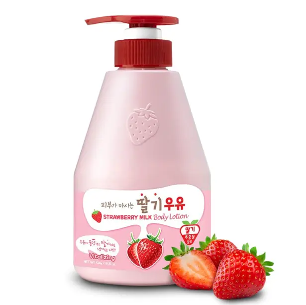 KWAILNARA Strawberry Milk Body Lotion (19.75 Fl Oz) – Deeply Hydrating & Lightweight Korean Body Lotion | Milk Protein, Royal Jelly, & Strawberry Extract for Smooth Skin | Paraben-Free & Non-Greasy