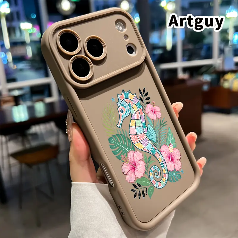 Tropical Seahorse Pattern TPU Phone Case, Shockproof Drop-Protection Rugged Cover for iPhone 17 Pro Max, 16, 15, 14 Plus, 13, 12 Mini, 11, XR, X, XS, Air; Durable Mobile Phone Accessories, Protector