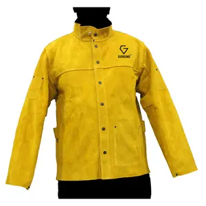 GIORGINO Premium 13″ Cow Split Welding Jacket, Inside Pocket and Scribe Pockets, Sewn with KEVLAR Menswear Clothing Leather Beige Casual Long Sleeve Plain