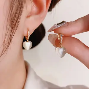 Heart Dangle Drop Gold Small Huggie Hoop Earrings for Women, Cute Trendy Hypoallergenic Prom Fashion Jewelry Gift