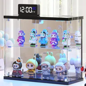 Miu Vanity Display Cabinet with Glass Doors,Storage Cabinet with 3 color light,2-Tier Curio Cabinet case for Collectibles,Toys，Books，for Playroom，Bedroom，Study Room,Black,Pink