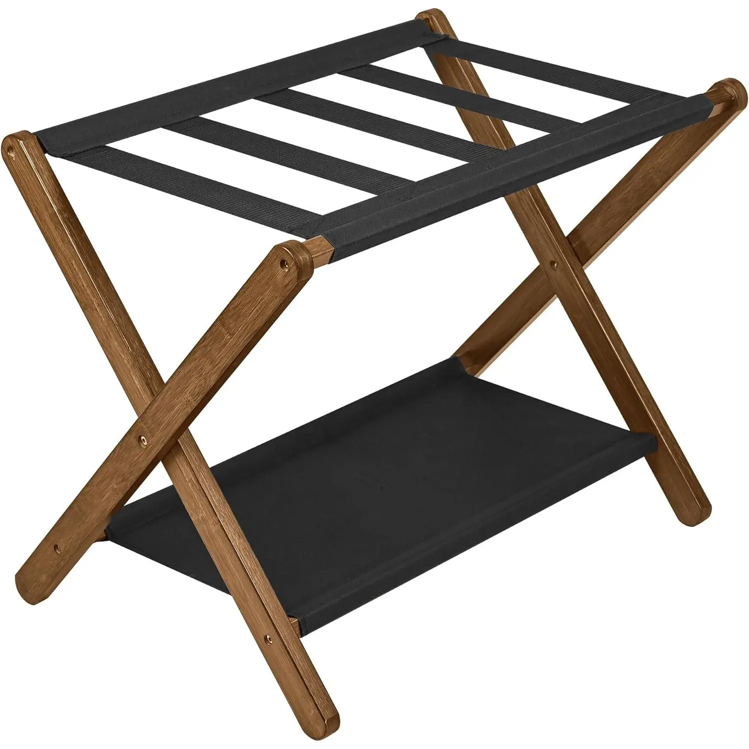 Luggage Rack, Folding Suitcase Stand with Storage Shelf, Luggage Stand for Guest Room,Bedroon and Hotel,Holds up to 131 lb,Fit  Luggage Size,Walnut