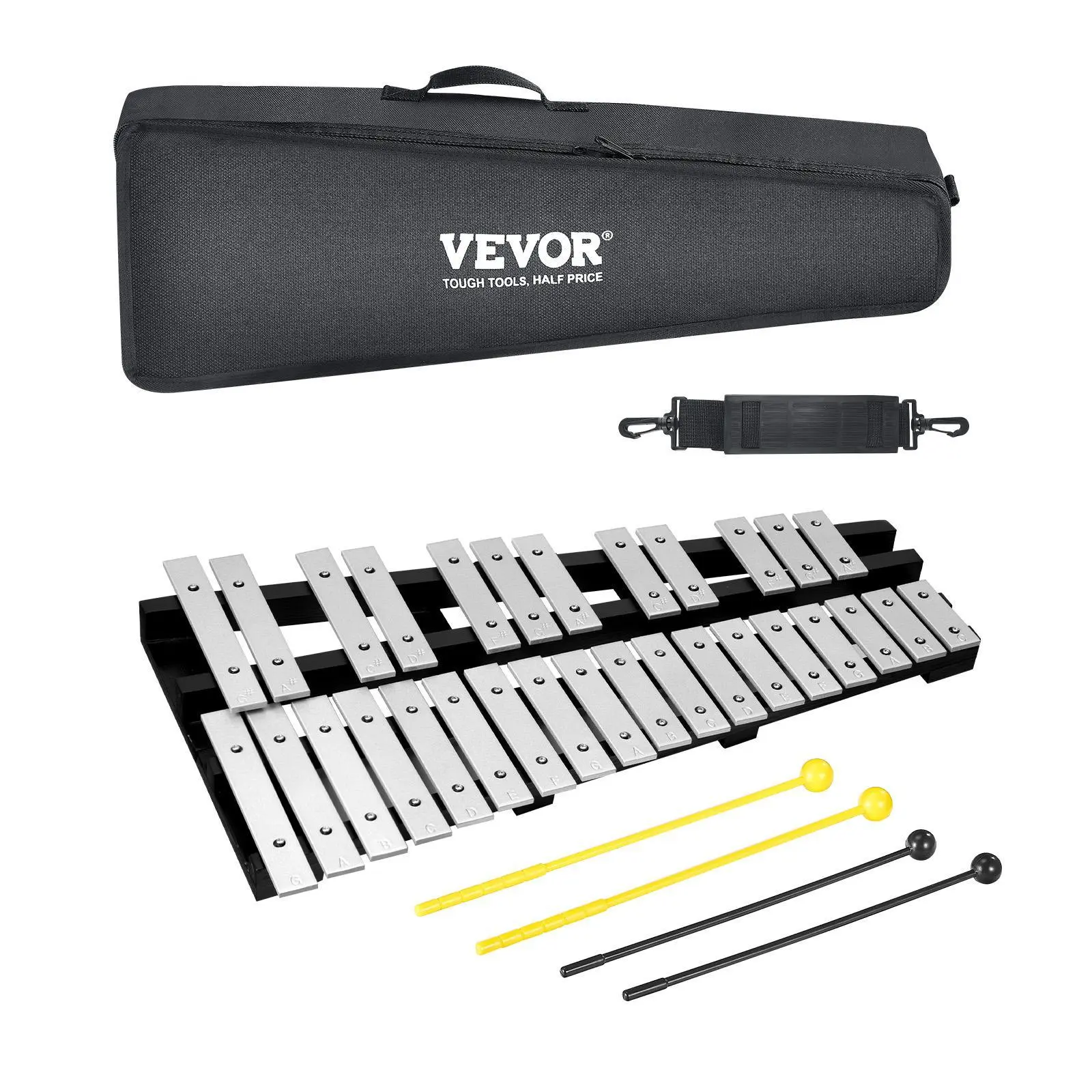 【Summerfinds】VEVOR 30 Note Glockenspiel Xylophone Bell Kit, Percussion Instrument with Mallets, Drum Sticks and Carrying Bag, Professional Glockenspiel Xylophone Percussion Instrument Set for Students & Adults