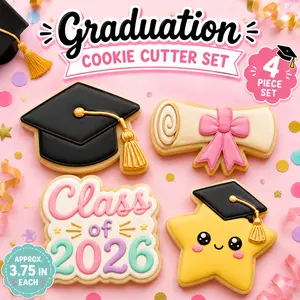 Graduation Cookie Cutter Set  | Class of 2026 | Kawaii Cookie Cutters | 4 Piece Set