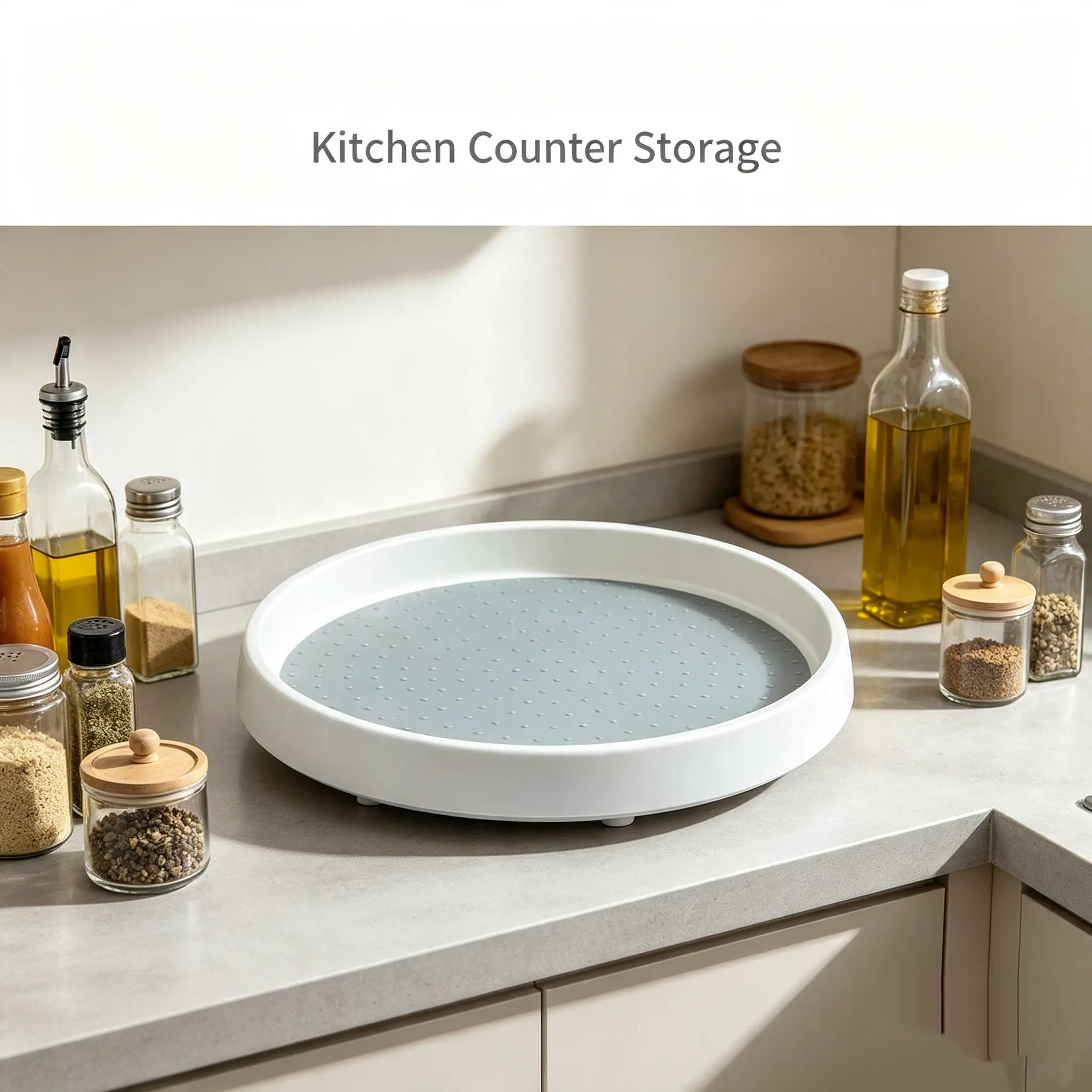 360-Degree Rotating Lazy Susan Organizer Tray, Non-Slip PP Plastic Turntable Storage Holder for Fridge & Cabinet, Waterproof Home Organizer Rack for Kitchen Countertop