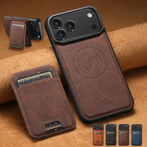 NUYETE 2-in-1 Magnetic Leather Wallet Case for iPhone 18 Pro Max 17 16 15 14 13 Pro Max Detachable MagSafe Card Holder, Flip Stand Cover