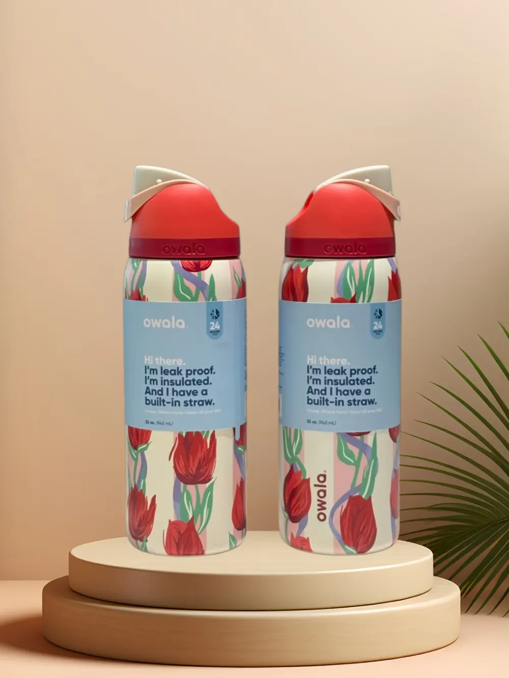 Owala Tulip Flowers 32oz Stainless Steel Insulated Vacuum Flask Tumbler Water Bottle - 500-1000ml Large Capacity, Leak-Proof, BPA-Free, 2-in-1 Straw Lid, Halloween Party, Thanksgiving, Valentine's Day Portable Office Drinkware for Iced Tea, Gifting
