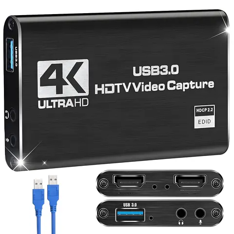 HDNKT 4K Ultra HD HDMI Capture Card with Screen, Easy-to-Use Plug&Play USB Cam Link, Full HD 1080P 60FPS Audio-Video Sync, 3.5mm Support, High-Speed Transfer for Switch, PS5, Xbox Gaming Console Accessories