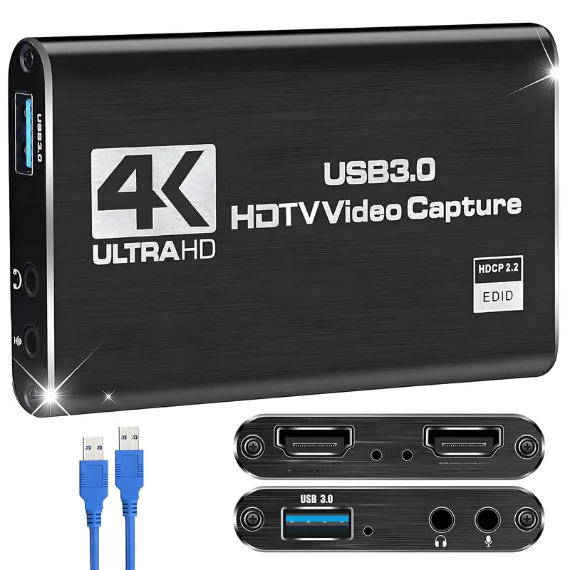 HDNKT 4K Ultra HD HDMI Capture Card with Screen, Easy-to-Use Plug&Play USB Cam Link, Full HD 1080P 60FPS Audio-Video Sync, 3.5mm Support, High-Speed Transfer for Switch, PS5, Xbox Gaming Console Accessories