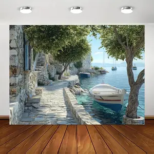 Vintage Greece 2D Flat Polyester Photography Backdrop Cloth, 1pc Banner for Wedding & Birthday Party Decor, Home Wall Indoor-Outdoor Supplies