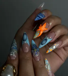 (MTO) Handcrafted Wearable Nail Art Blue Ocean Fashion Hand Accessories