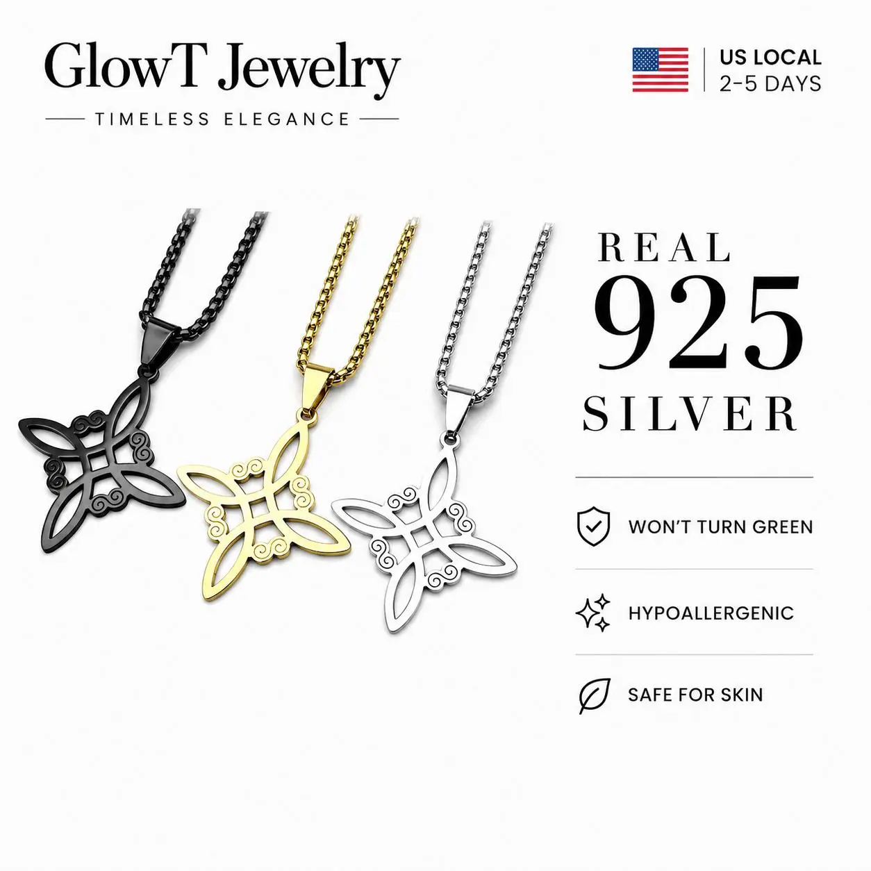925 Sterling Silver Celtic Witches Knot Pendant Necklace | Gold Plated Protection Charm Hypoallergenic Witchcraft Jewelry