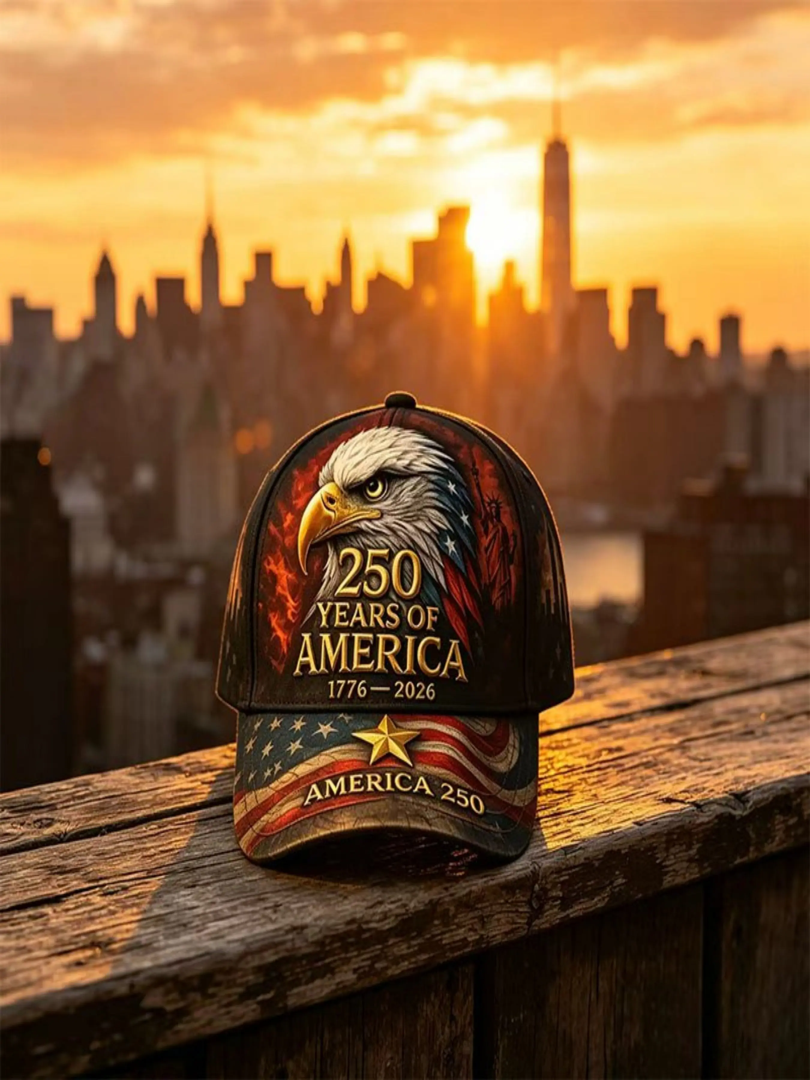 Usa 250th Anniversary Baseball Hat 1776-2026, Baseball Cap Adjustable, Patriotic Bald Eagle & Flag Print, Adjustable Loose-Fit Sun Hat for Men and Women