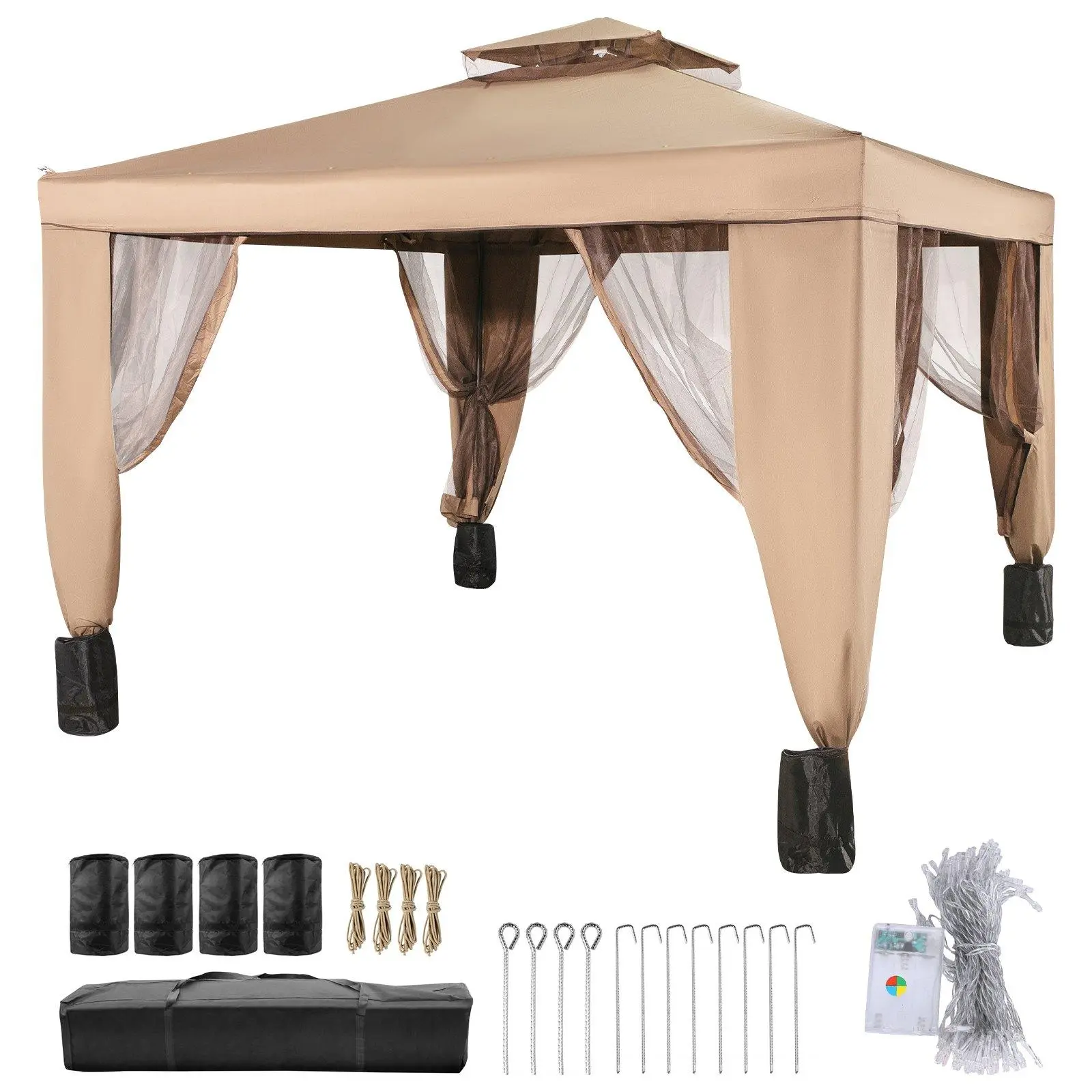 【summerfinds】VEVOR Outdoor Canopy Gazebo Tent, Portable Canopy Shelter with Large Shade Space,  Mosquito Netting & 4 Sandbags for Party, Backyard, Patio Lawn and Garden, Adjustable Canopy
