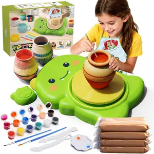 Mini Pottery Wheel Kit for Beginners ,Electric Ceramic Wheel with Foot Pedal&Painting Kit, Adjustable Speed,Clay Spinner DIY Tools for Art Craft Birthday (Green Dinosaur)