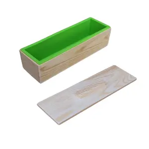 1.2L Long Rectangle Wooden Box Silicone Inner Mold with Lid, Handmade Soap Making Mould, DIY Craft Tool, Durable & Reusable