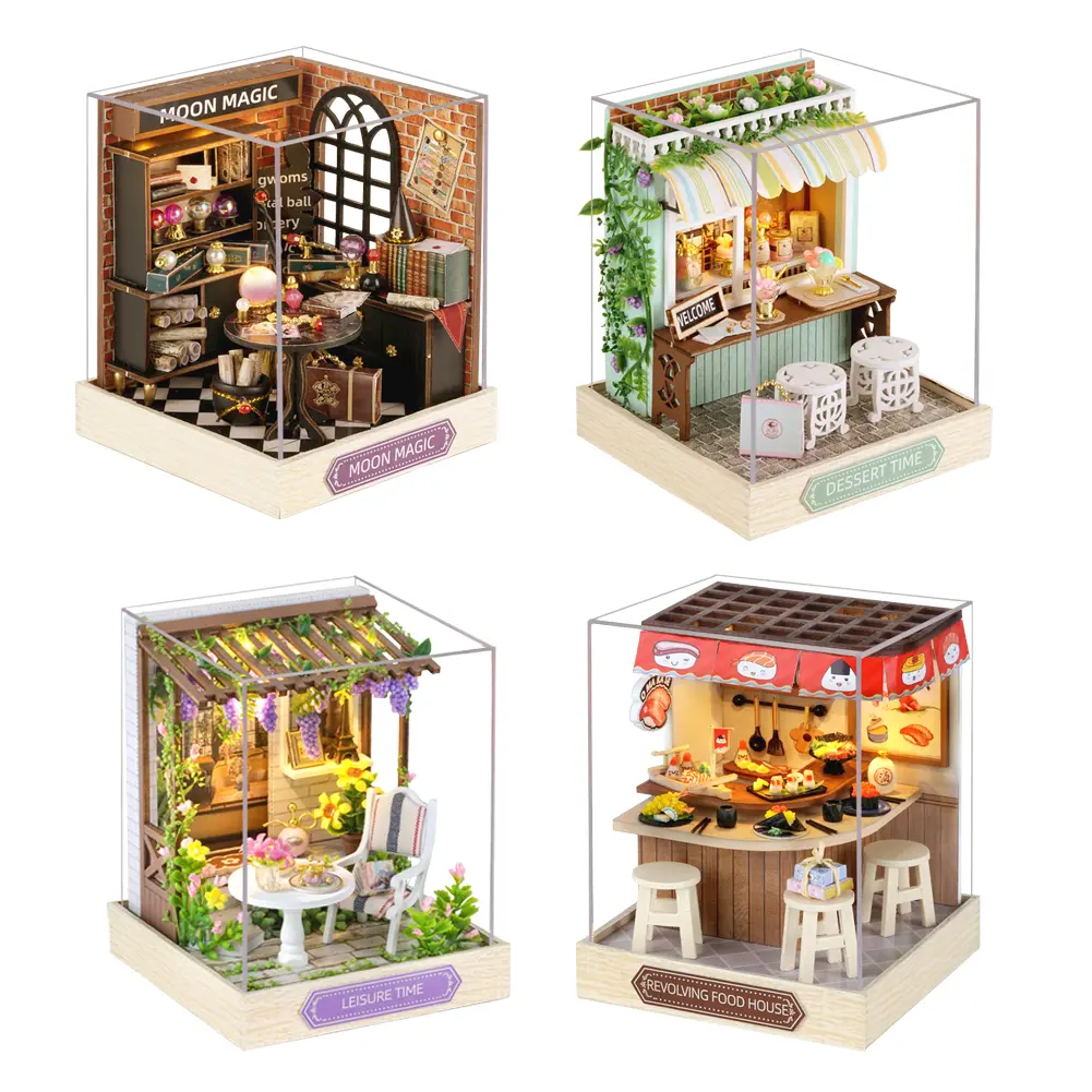 1PC Whimsical Aesthetic 3D Miniature Dollhouse DIY Craft Kit, Scale Model Doll Houses for Miniature Things Lovers, Living Room Tabletop Bookshelf Decor, Holiday Gift for Christmas Thanksgiving Birthdays (Tools, Glue, Batteries Not Included)