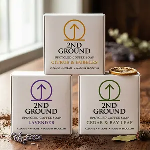2nd Ground Variety 3-Pack Body Care Coffee Soap - Citrus & Bubbles, Cedar & Bay Leaf, Lavender - Gentle Exfoliation, Moisturizing, Skin Repair - Plastic-Free, Brooklyn-Made