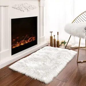 White Sheepskin Rug 2x3 Faux Fur Fluffy Washable Rectangle Furry Rugs for Living Room Bedroom Luxury Room Decor