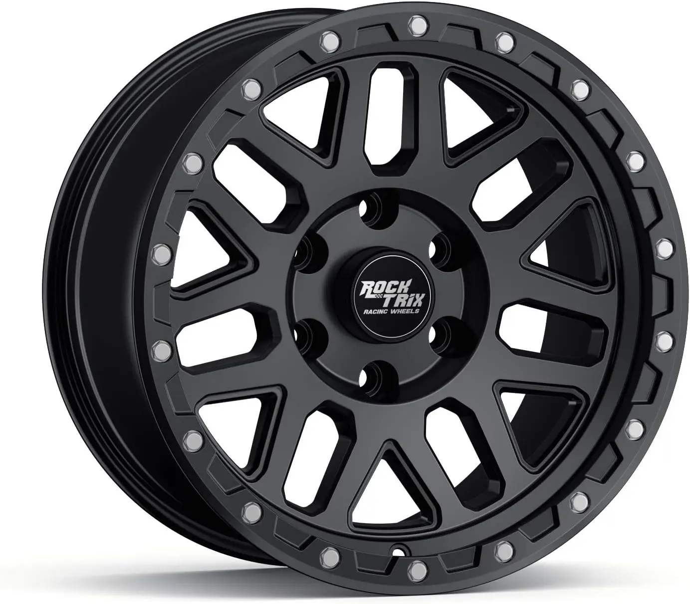RockTrix RT110 17 inch Wheel for 2004-2026 Ford F150, 17x9 6x135 Rims -12mm Offset, 4.5in Backspacing, Matte Black, 2200 lb Weight Rating, Also compatible with Bronco Raptor