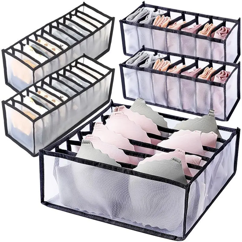 Women's Durable 5-Pack Foldable Nylon Bra & Underwear Organizer Set - Easy Insertion Multi-Compartment Closet Drawer Dividers for Socks & Lingerie (Sports & Outdoor Protective Gear Accessory)