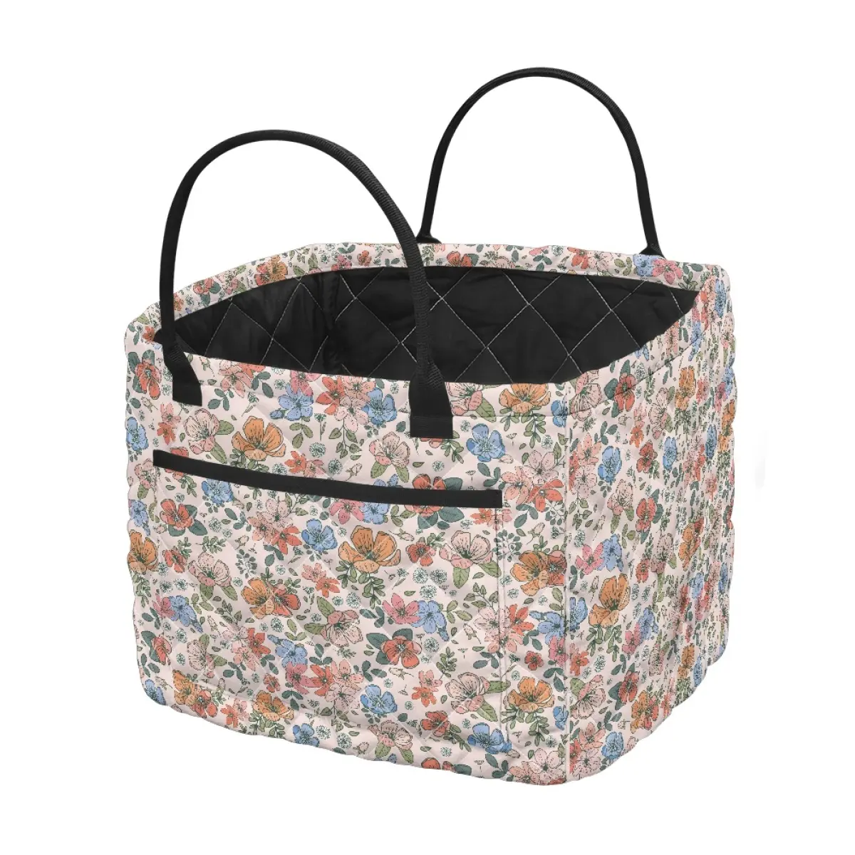 Floral Quilted Laundry Basket Car Storage Basket- Large Capacity Quilted Storage Basket Clothes Hamper with Handles, Pockets, Soft Fabric Storage Bin for Dirty Clothes, Toys, Nursery, Mom Gift clothing book multi-purpose interior accessory